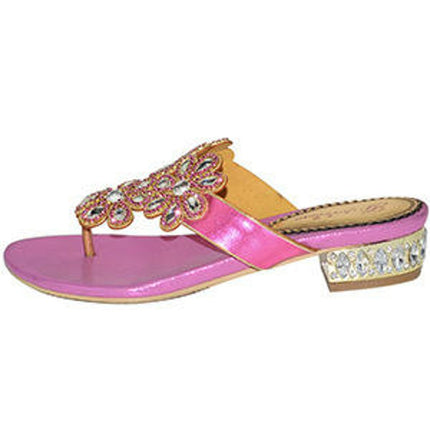 Women's Rhinestone Flat Sandals T-Strap Thong Sandals Summer Flat Sandals