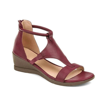 Women Wedge Sandal Comfort Ankle Strap Heeled Sandal Open Toe Sandals with Zipper