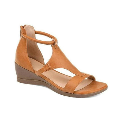 Women Wedge Sandal Comfort Ankle Strap Heeled Sandal Open Toe Sandals with Zipper