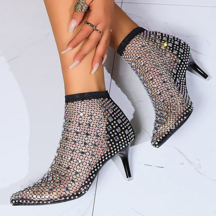 Stiletto High Heels for Women Rhinestone Sparkle Fishnets