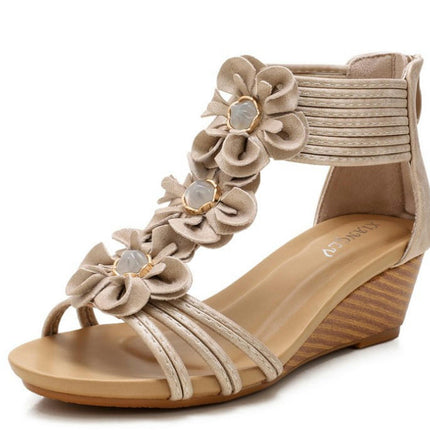 Women's Summer T-Straps Buckle Design Fashion Wedge Heel Sandals