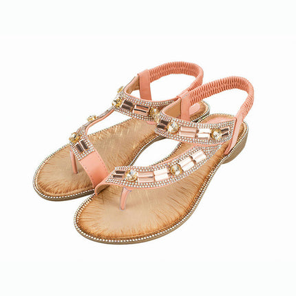 Women's Flats Sandals Bohemian Summer Open Toe Elastic Ankle Strap Sandals