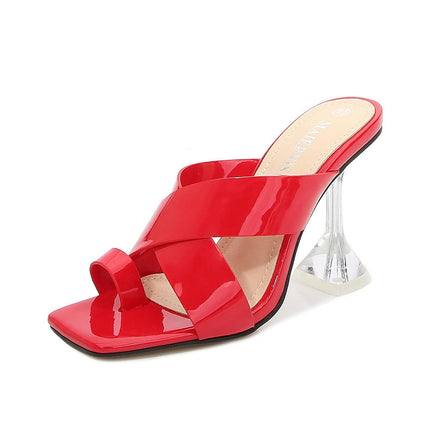 Women's High Heels Square Open Toe High Heeled Sandals Slip On Slides Dress Shoes