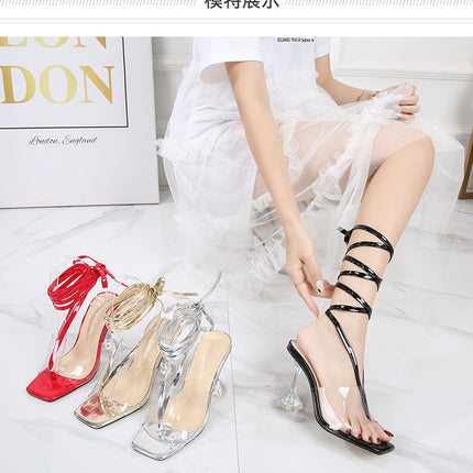 Fashion Transparent Open Toe High Heels Sexy Stiletto Party Shoes for Ladies