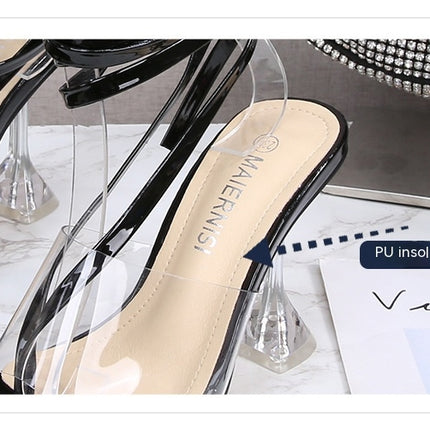 Fashion Transparent Open Toe High Heels Sexy Stiletto Party Shoes for Ladies