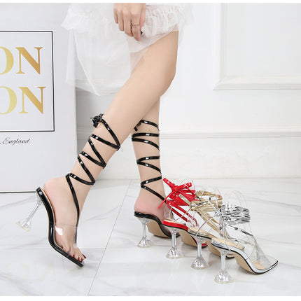 Fashion Transparent Open Toe High Heels Sexy Stiletto Party Shoes for Ladies