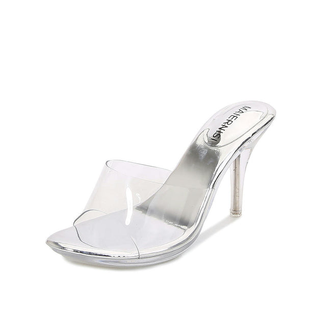 Women's High Stiletto Slip on Dress Heel Clear Heels Sandals