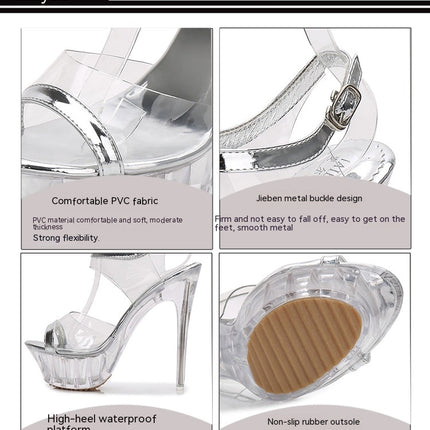 Women's Clear Heels Platform Dressy Sandals Ankle-Strap Sandals