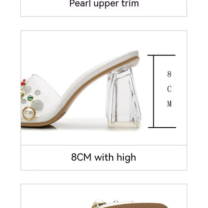 Women's Clear Heels Square Toe High Stiletto Slip on Dress Heel Sandals