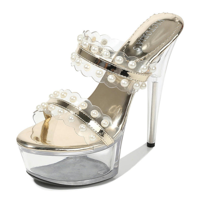 Women's Clear Heels Platform Sandals Slip on Sandals