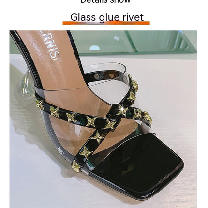 Women's Clear Heeled Sandals Square Toe Open Toe Slip on Dress Shoes