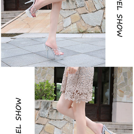 Women's Clear Sandals Platform High Heels Slip on Sandals