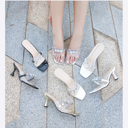 Stiletto High Heels for Women, Clear Slip On Heeled Sandals