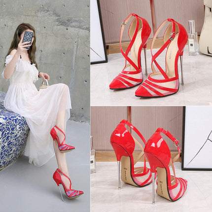 Women's Pointed Toe Stiletto Strap High Heels Ladies Ankle Buckle Sandals