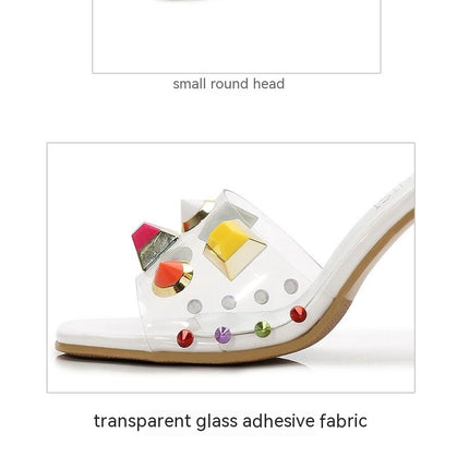 Women's Clear Heels Sandals Transparent Chunky Heels Open Toe Slip on Heeled Sandals