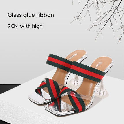 Women's Clear Sandals Stiletto Heels Transparent Slip on High Heels Sandals