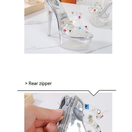 Women's Clear Platform Ankle Strap Open Toe Heels Sandals