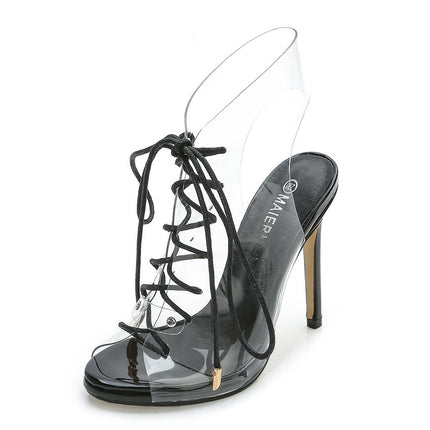 Women's Clear Strap Stiletto Heel Lace Up Heels Sandals