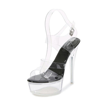 Women's Clear Platform Heels Open Toe Stiletto High Heel Ankle Strap Sandals