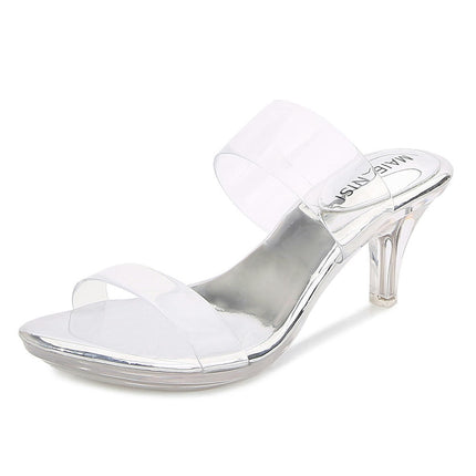 Women's Clear Heels Sandals Stiletto Heels Open Toe Slip on Heeled