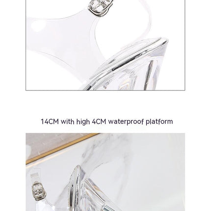 Women's Clear Platform Heels Open Toe Stiletto High Heel Ankle Strap Sandals