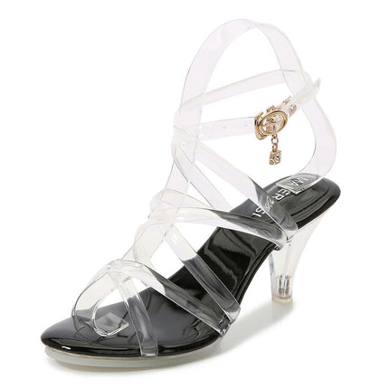 Women's Clear Heels Sandals Ankle Strap Stiletto Heels Open Toe Heeled