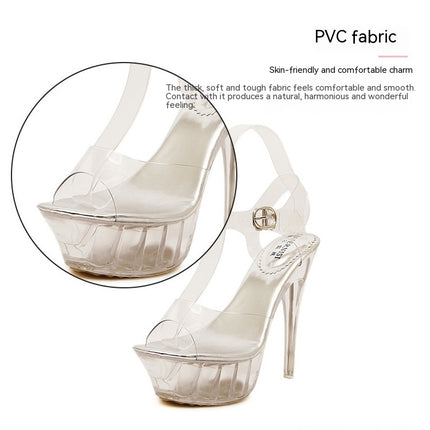 Women's Clear Platform Heels Sandals Ankle Strap Stiletto Heels Open Toe Heeled