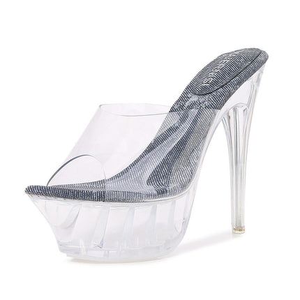 Women's Clear Platform High Heel Sandals Open Toe Slip on Heeled