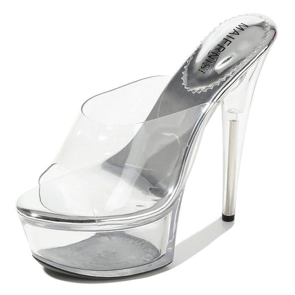 Women's Clear Platform High Heel Sandals Open Toe Slip on Heeled Sandals