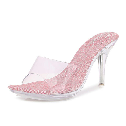 Women's Clear Heels Open Toe High Stiletto Slip on Heel Sandals