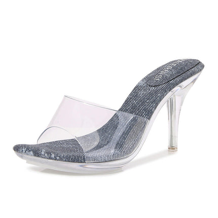 Women's Clear Heels Open Toe High Stiletto Slip on Heel Sandals