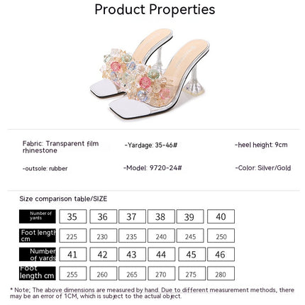 Women's Crystal Heels Square Toe Heeled Stiletto Sandals