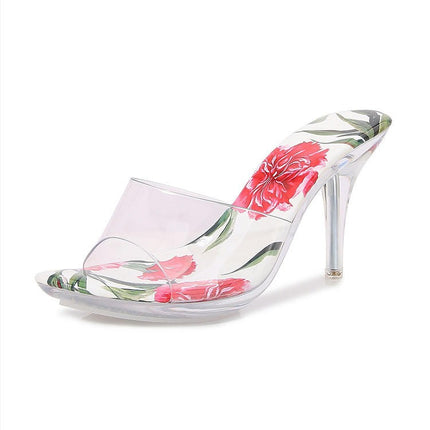 Women's Clear Heels Open Toe Slip on Stiletto Heel Sandals