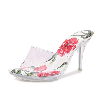 Women's Clear Heels Open Toe Slip on Stiletto Heel Sandals