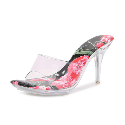 Women's Clear Heels Open Toe Slip on Stiletto Heel Sandals