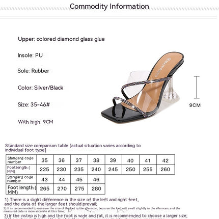 Women's Clear Strap Rhinestones Square Toe Sandals