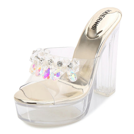 Open Toe Heels for Women Platform Slip On Clear High Heels