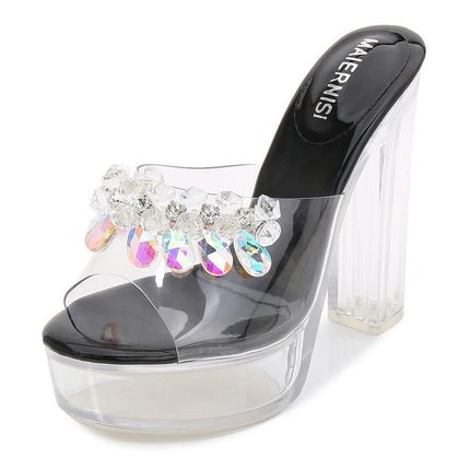 Open Toe Heels for Women Platform Slip On Clear High Heels