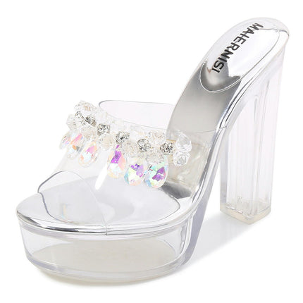 Open Toe Heels for Women Platform Slip On Clear High Heels