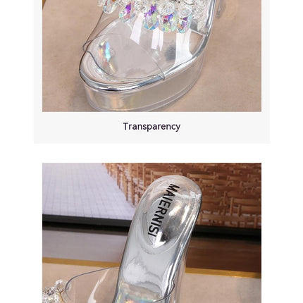 Open Toe Heels for Women Platform Slip On Clear High Heels