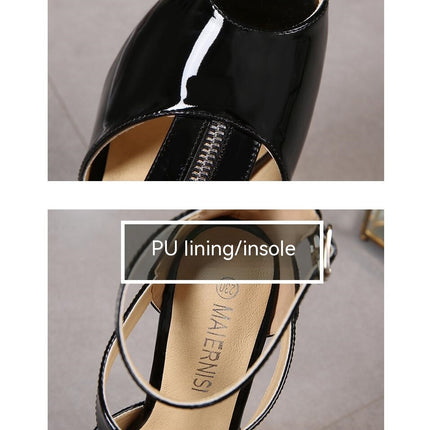 Women's Leather Peep Toe High Heel Platform Pumps Heels