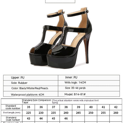 Women's Leather Peep Toe High Heel Platform Pumps Heels