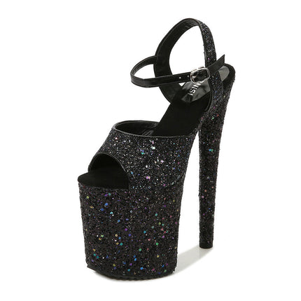 Women's Platform Heels Sequin Heels Pumps Ankle Strap High Heels