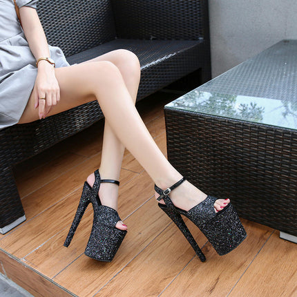 Women's Platform Heels Sequin Heels Pumps Ankle Strap High Heels