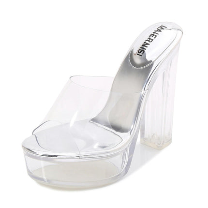 Women's Clear Chunky Open Toe High Heeled Sandals Slip on Heels Sandals