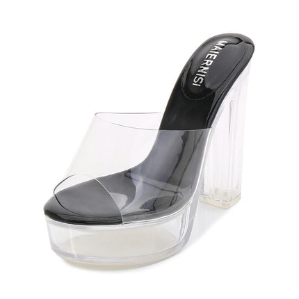 Women's Clear Chunky Open Toe High Heeled Sandals Slip on Heels Sandals