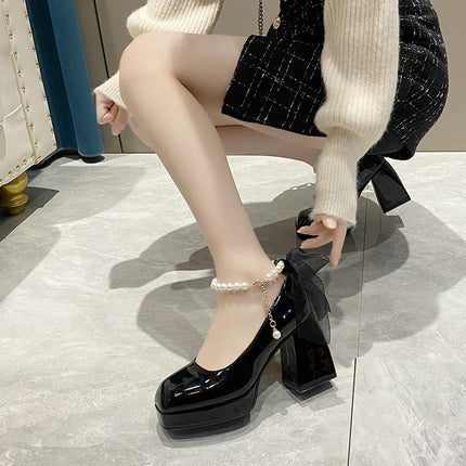 Women Platform Block Heel Ankle Strap Pumps High Heel Pump