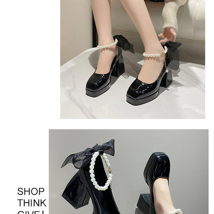 Women Platform Block Heel Ankle Strap Pumps High Heel Pump