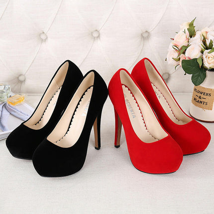 Women's Dress Shoes Suede Platform Stiletto High Heel Pumps Shoes