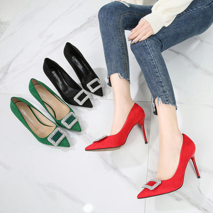 Women's Pumps Heels Closed Pointed High Heels Toe Slip on Shoes